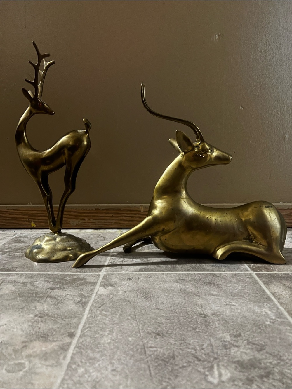 Brass Deer Figurine Set - Gold Decorative Antelope Sculptures